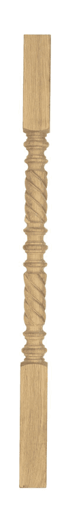 Blenheim hand-turned wooden stair spindle in oak — bold rope-twist column banded by turned rings