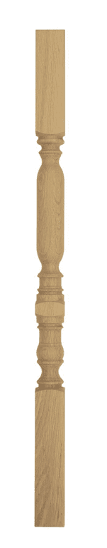 Granby hand-turned wooden stair spindle in oak — stacked turned rings over a softly swelled centre