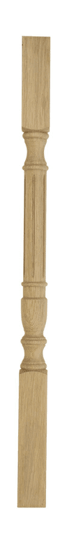 Sandringham hand-turned wooden stair spindle in oak — slim fluting drawn down to a turned vase foot