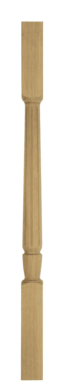 Warwick hand-turned wooden stair spindle in oak — crisp fluting tapering between turned beads