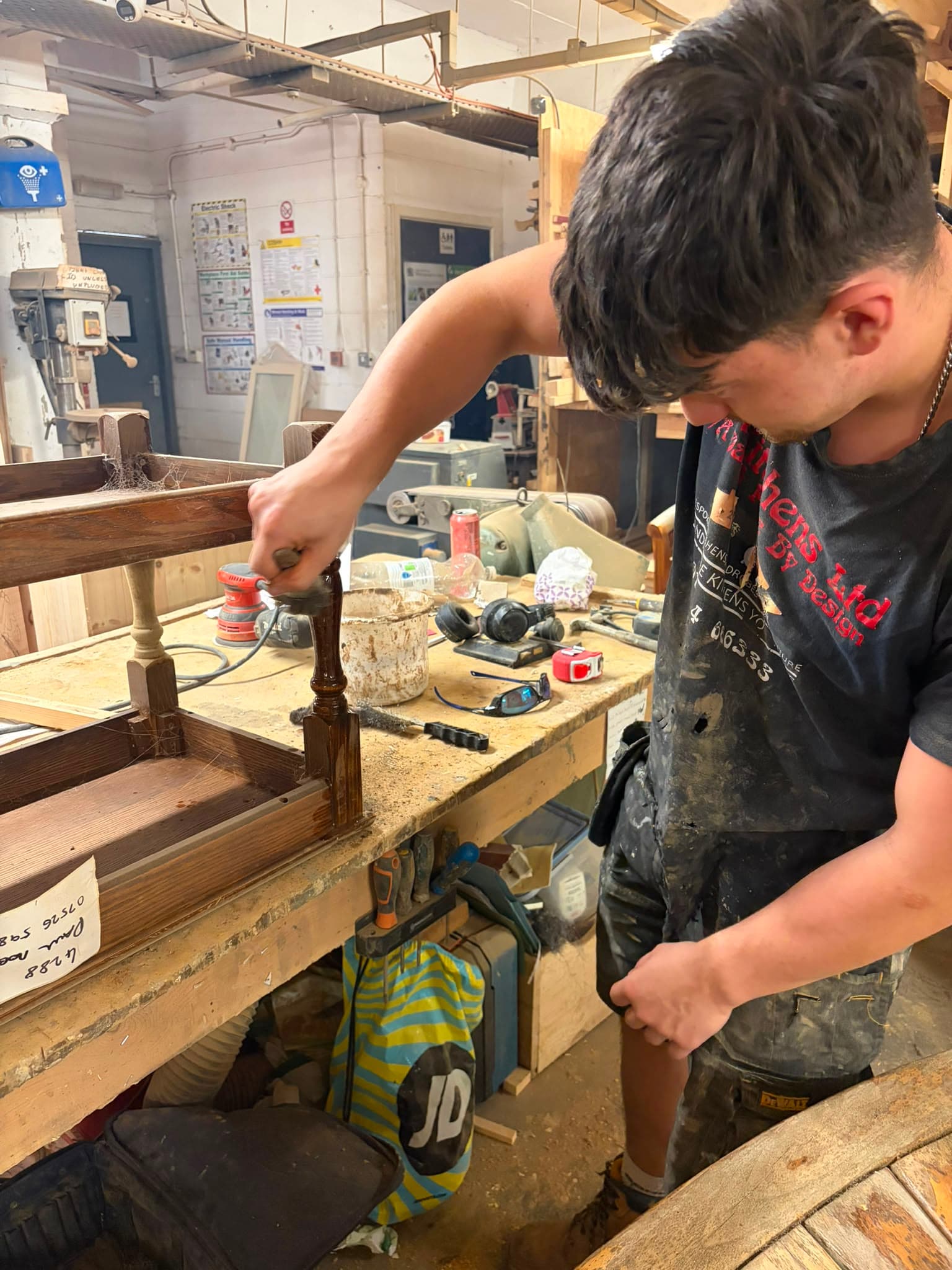 Oliver, third-year Apprentice Craftsman in the Honley workshop